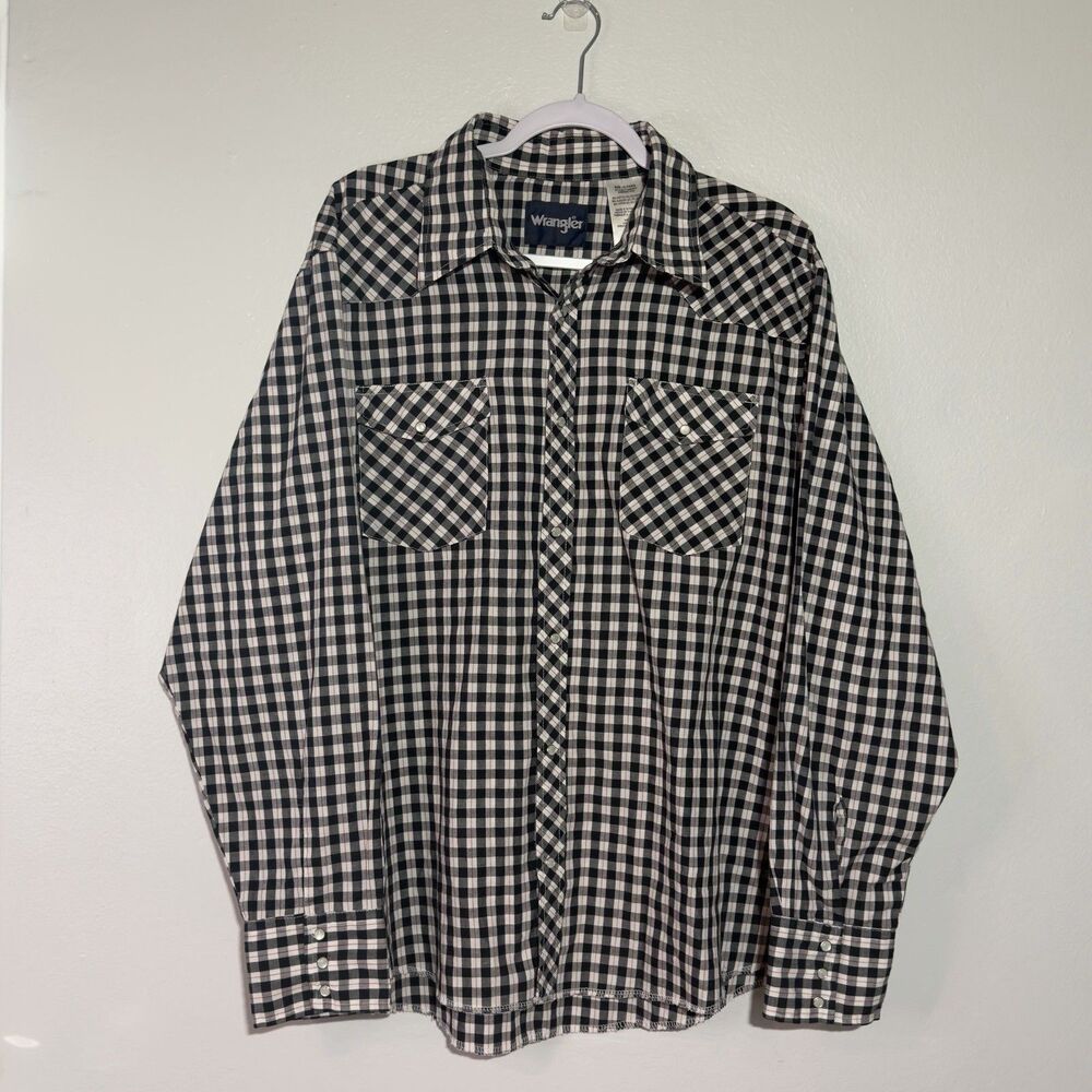Wrangler Pearl Snap Western Shirt Men Size XL Black Check Long Sleeve Rodeo